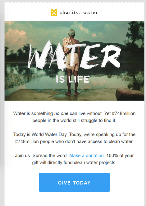 Fundraising email lessons charity:water