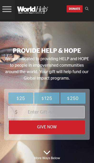 World Help Mobile Donate Page