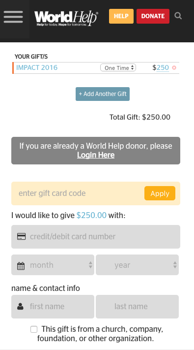 World Help Mobile Donation Form