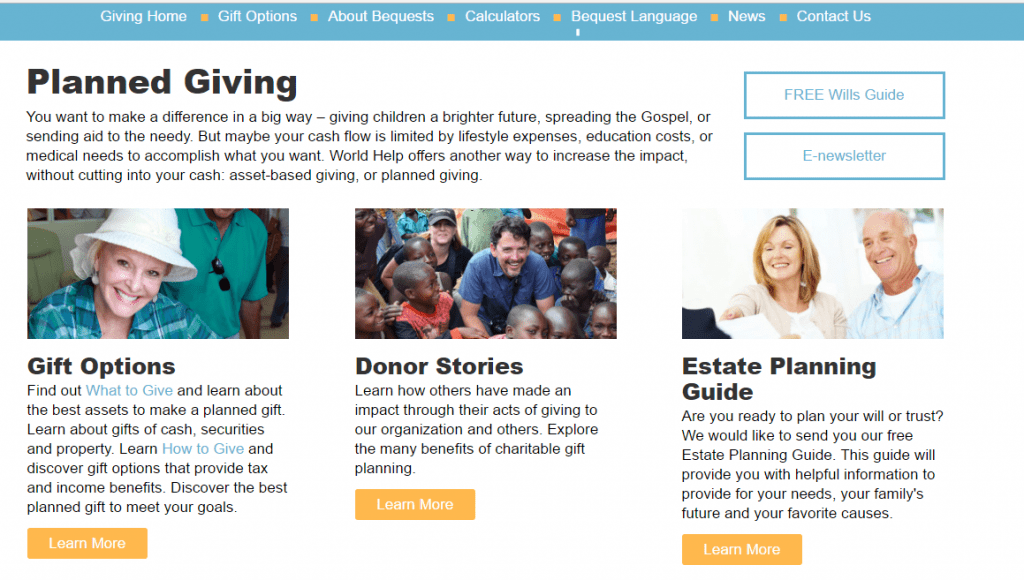 World Help provides donors with a thorough overview of planned giving options.