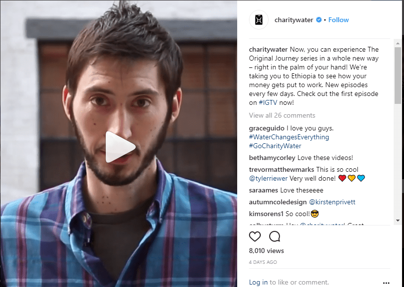 charity:water IGTV posts