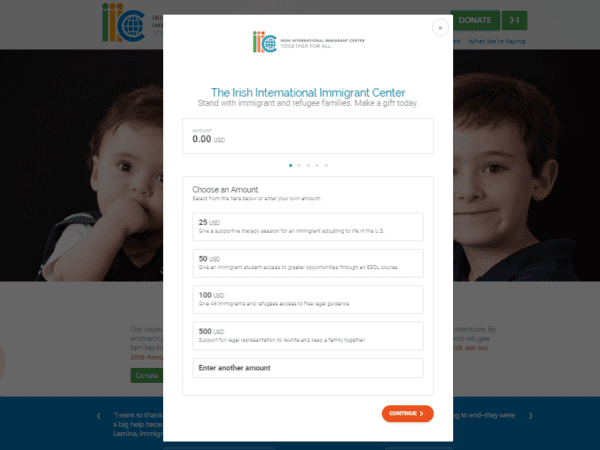 IIIC embedded pop-up donate form.