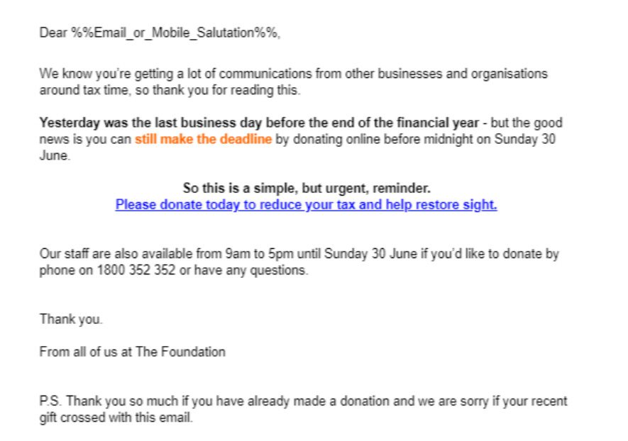 Example of a sandwich email used during an annual appeal
