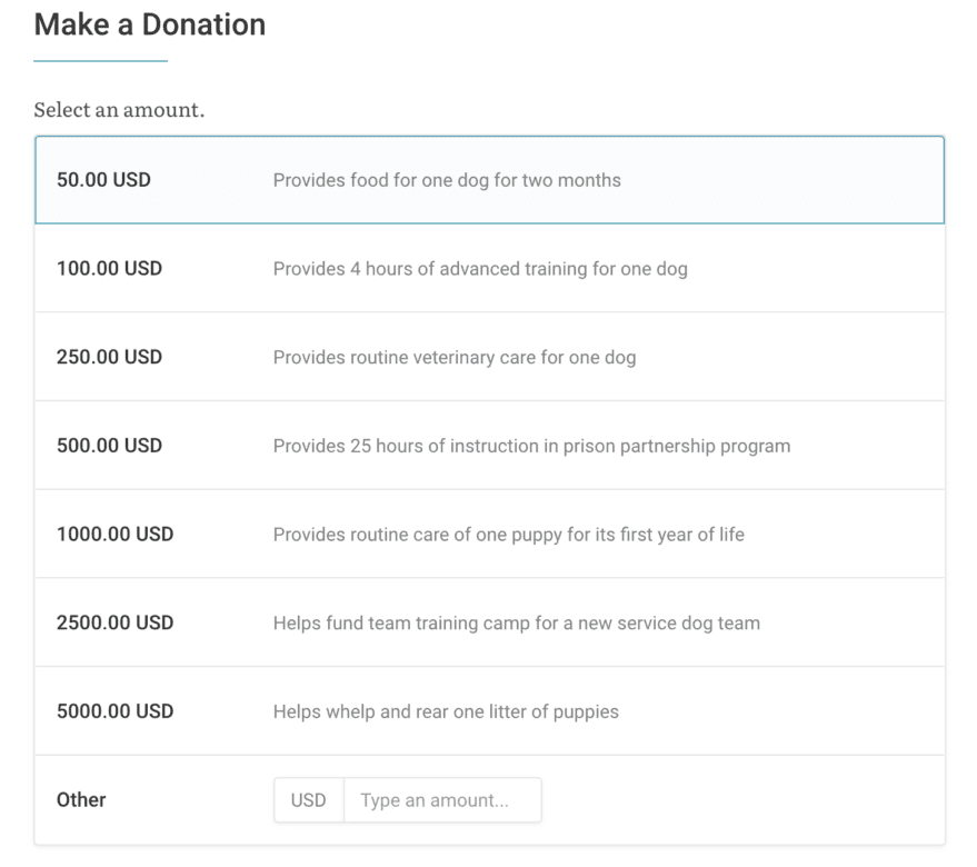 donation tiers