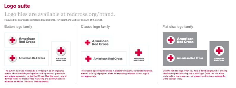 Red Cross' logo suite pulled from their nonprofit branding guide